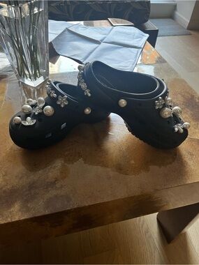 Simone Rocha Black Pearl & Crystal Embellished Clogs